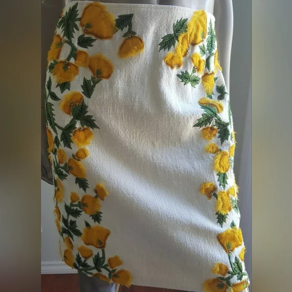 $3.600 NEW OSCAR DE LA RENTA STUNNING FLORAL SILK EMBROD RUNWAY SKIRT US 10